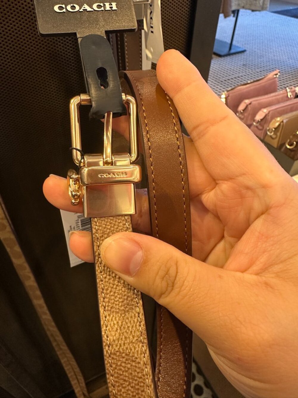 NWT Coach CCJ04 Women's Roller Buckle Reversible Belt In Signature Canvas Khaki